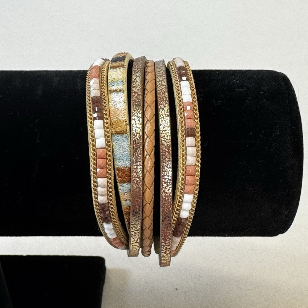 Boho Wrap Bracelet Faux Leather Multi-Layer Band Crystal‎ Leopard Women 1 Pc